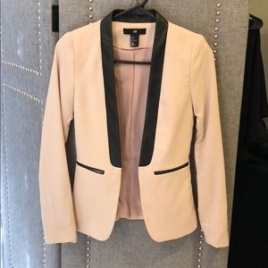 Pink tuxedo style blazer w faux leather trimming